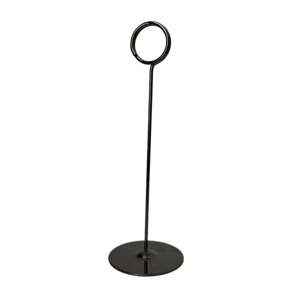 Black Chrome 8-Inch Table Stanchion is ideal for table settings, buffet lines, and reception areas, available for rental to enhance wedding organization and elegance.